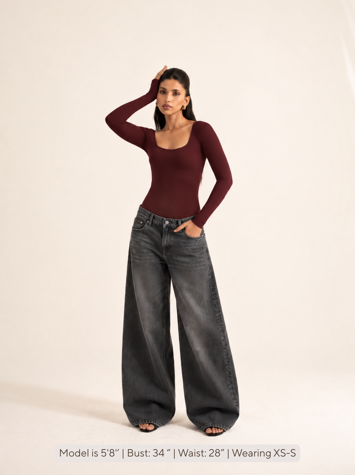 KAYSCULPT™ FULL SLEEVES BURGUNDY BUILT-IN BRA & SHAPEWEAR BODYSUIT