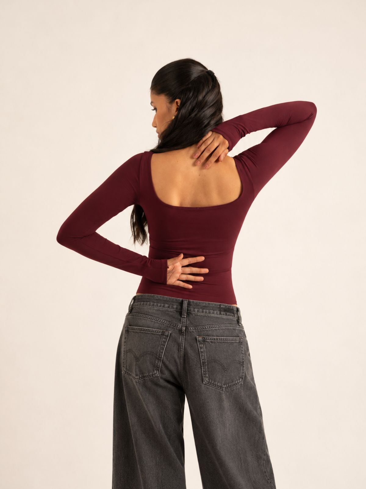 KAYSCULPT™ FULL SLEEVES BURGUNDY BUILT-IN BRA & SHAPEWEAR BODYSUIT