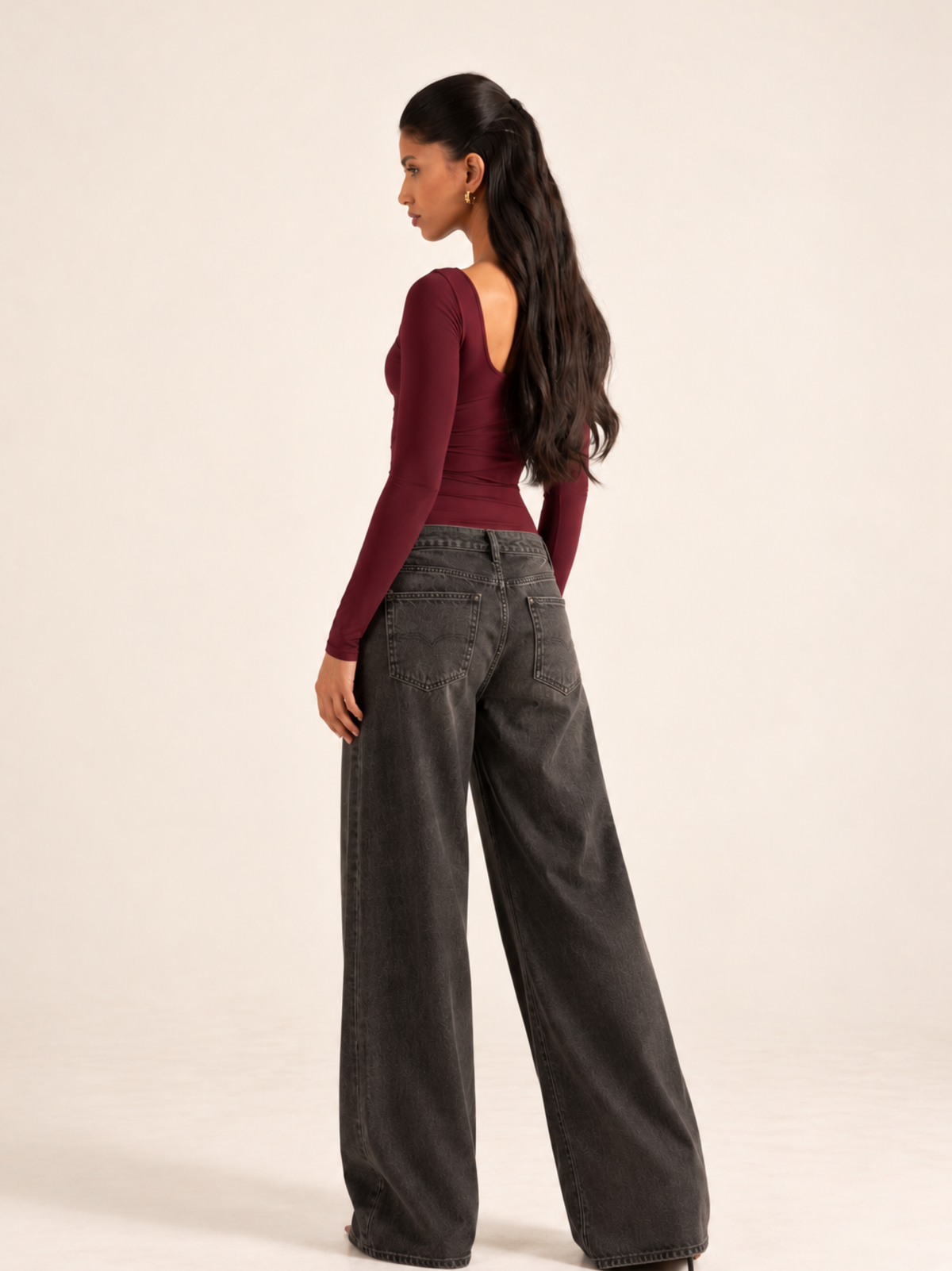 KAYSCULPT™ FULL SLEEVES BURGUNDY BUILT-IN BRA & SHAPEWEAR BODYSUIT