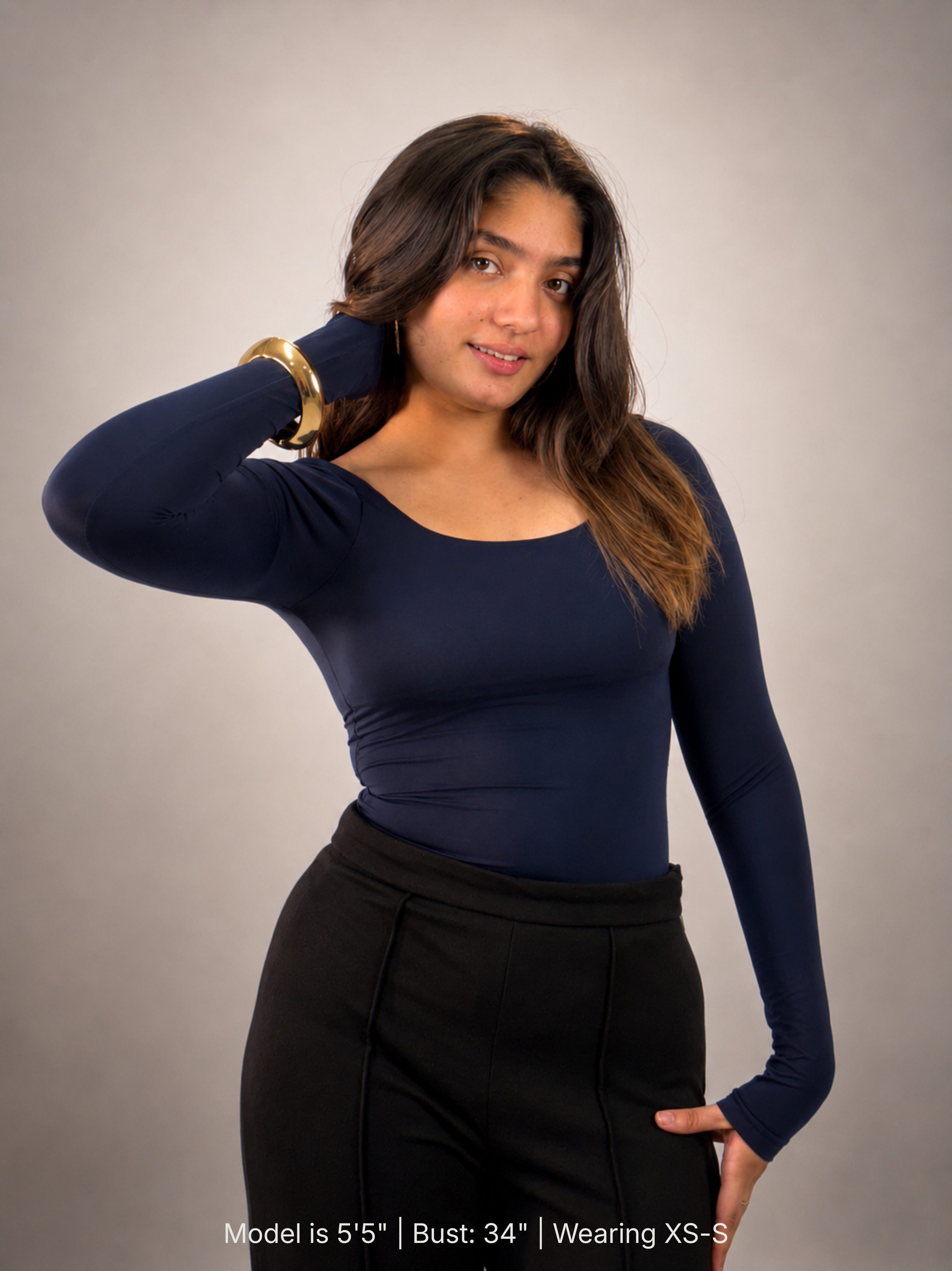 NAVY BLUE FULL SLEEVES BUILT-IN SHAPEWEAR BODYSUIT