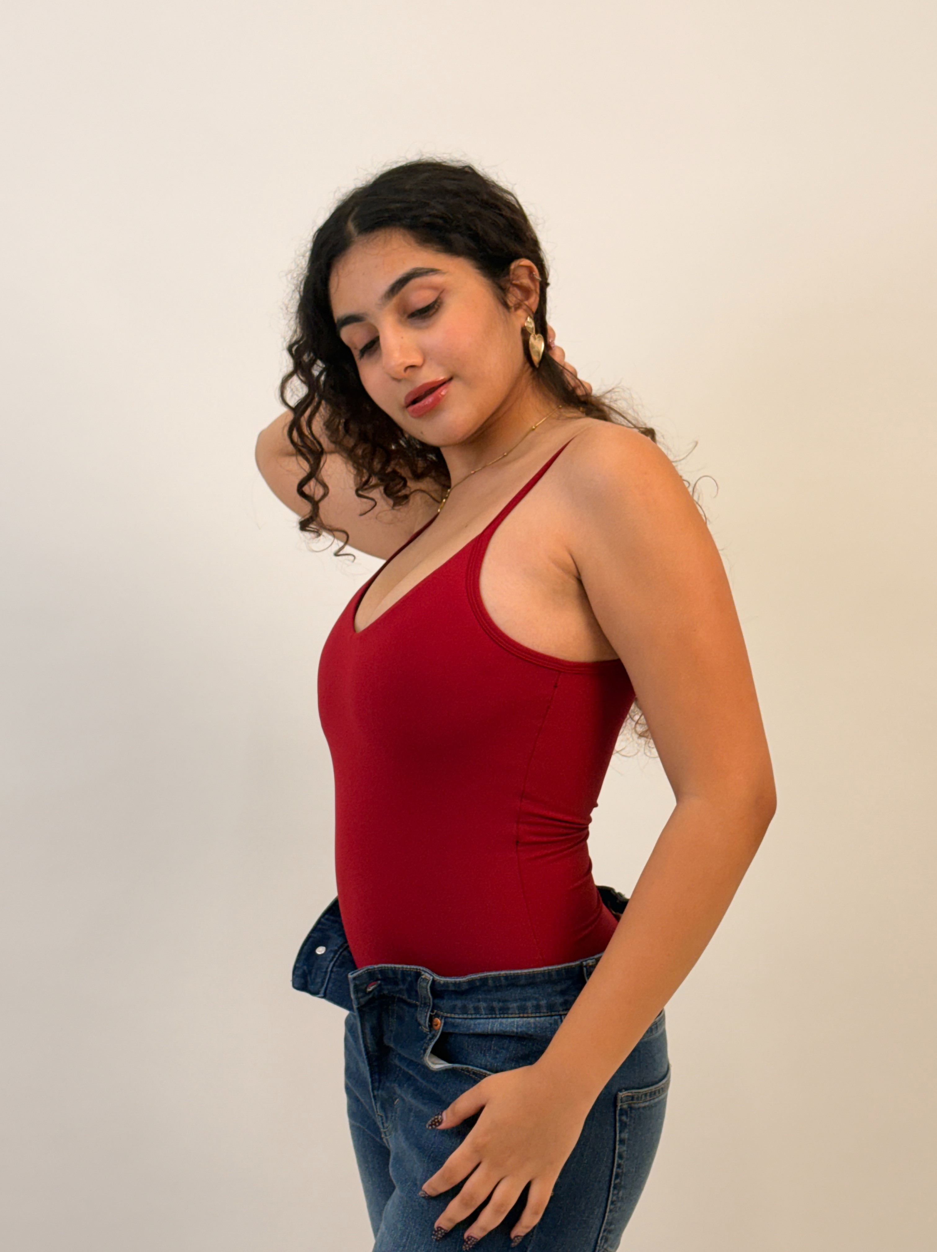 CHERRY RED BUILT-IN SHAPEWEAR STRAPS BODYSUIT