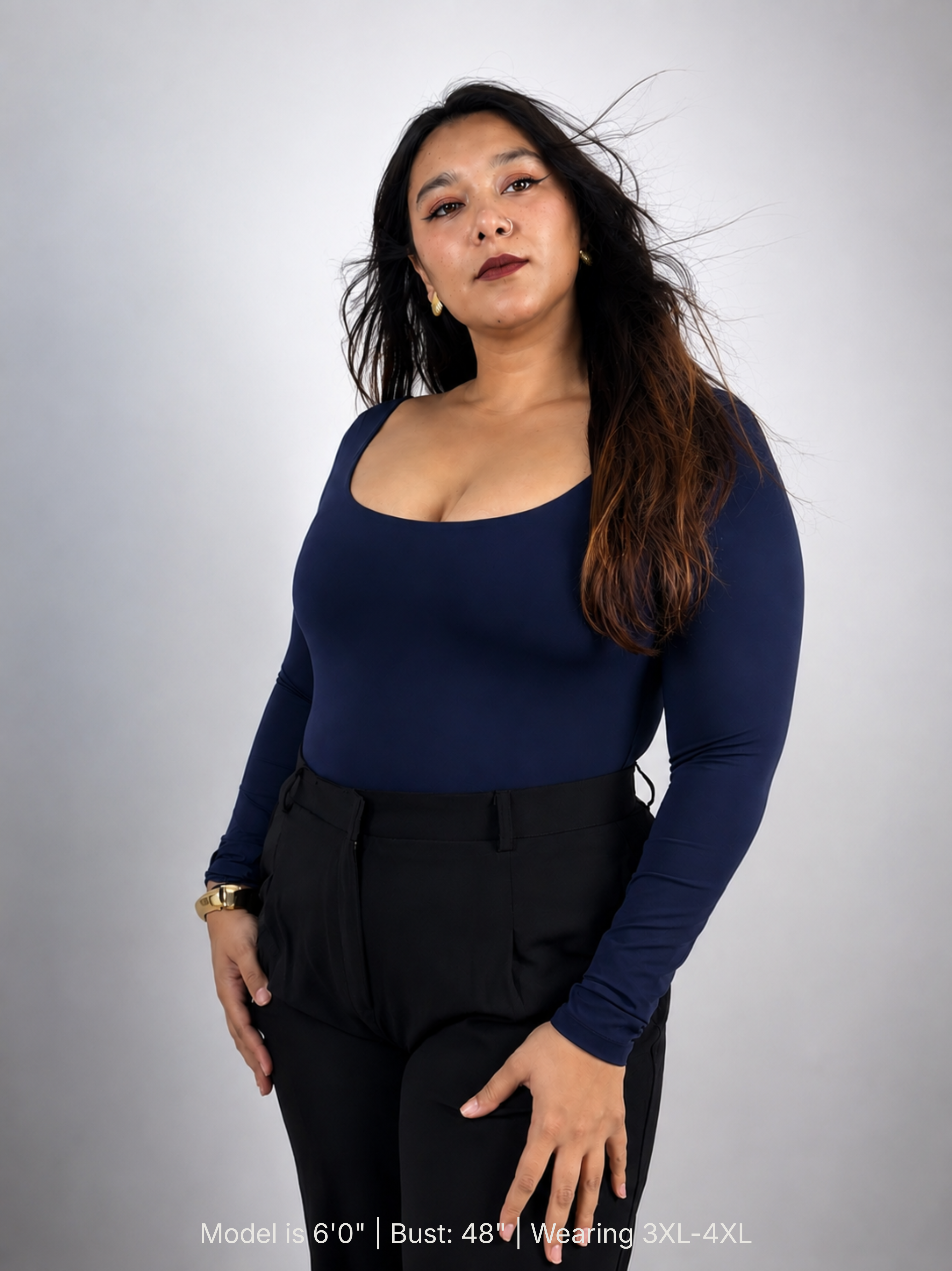 NAVY BLUE FULL SLEEVES BUILT-IN SHAPEWEAR BODYSUIT