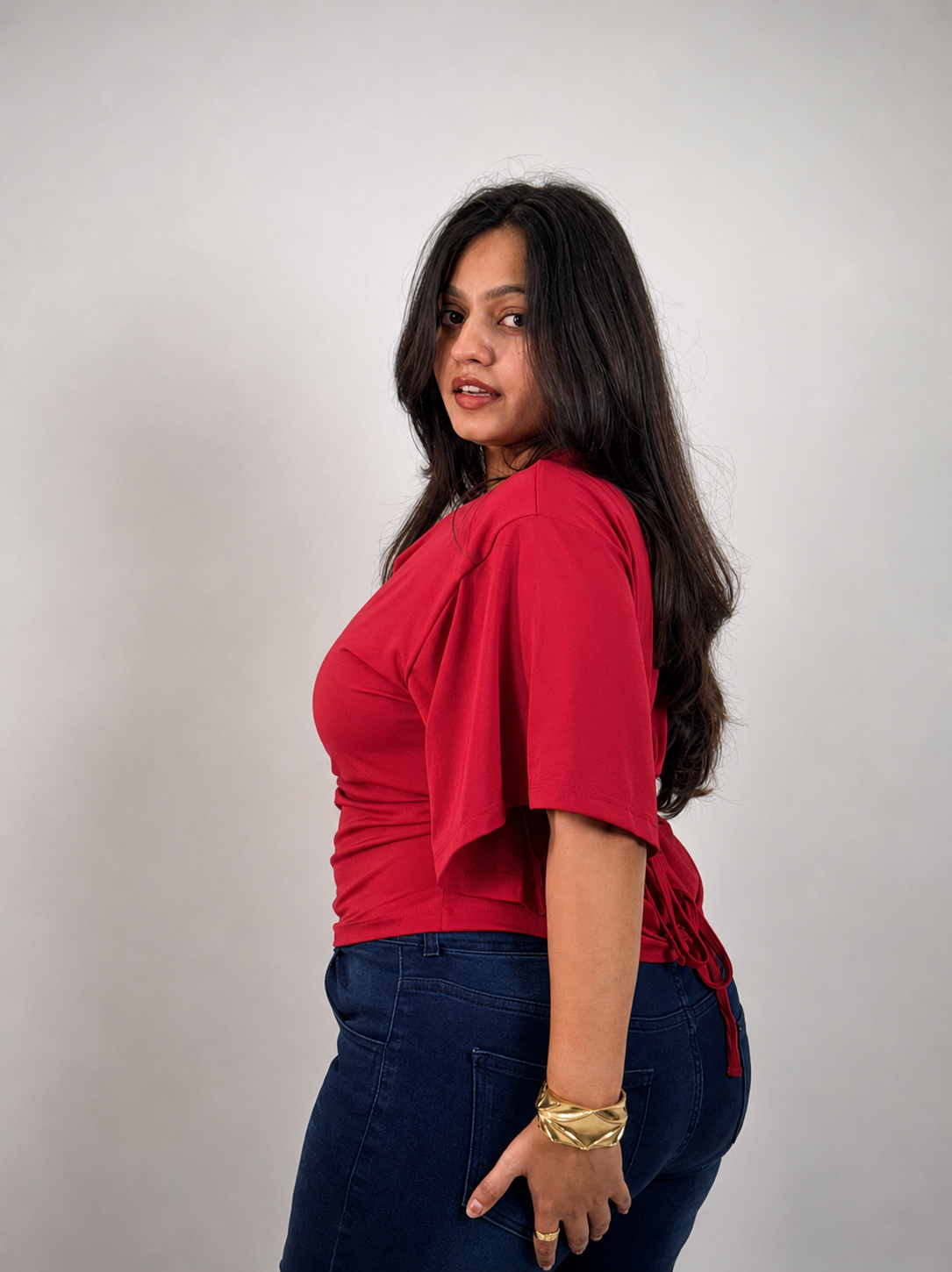 CHERRY RED TIE KNOT BUILT-IN BRA TOP