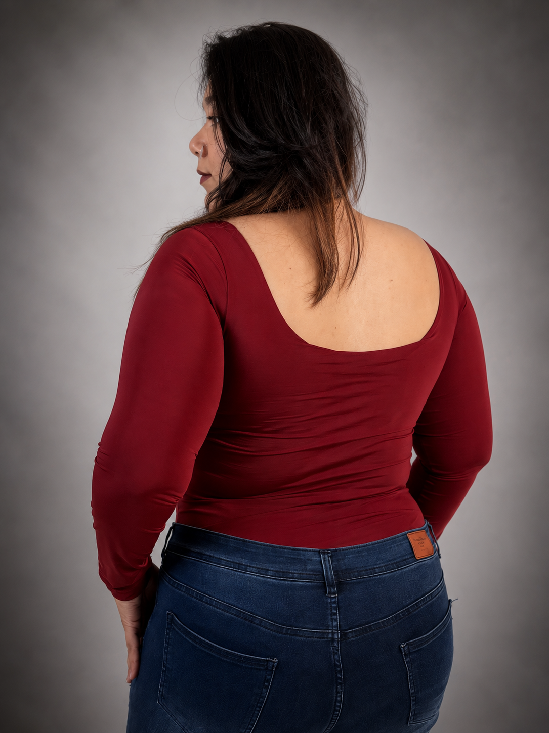 CHERRY RED FULL SLEEVES BUILT-IN SHAPEWEAR BODYSUIT