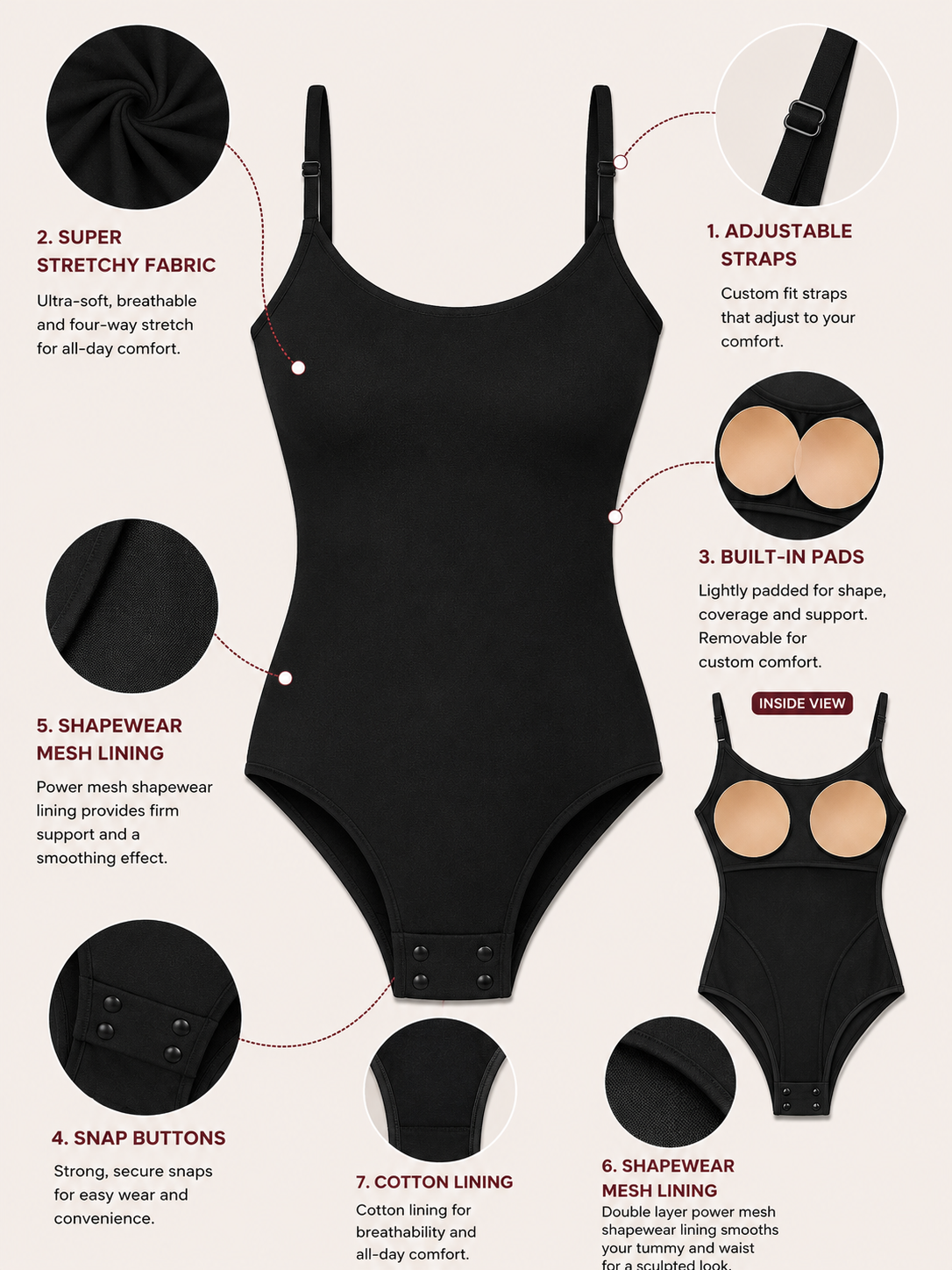 BLACK BUILT IN SHAPEWEAR STRAPS BODYSUIT