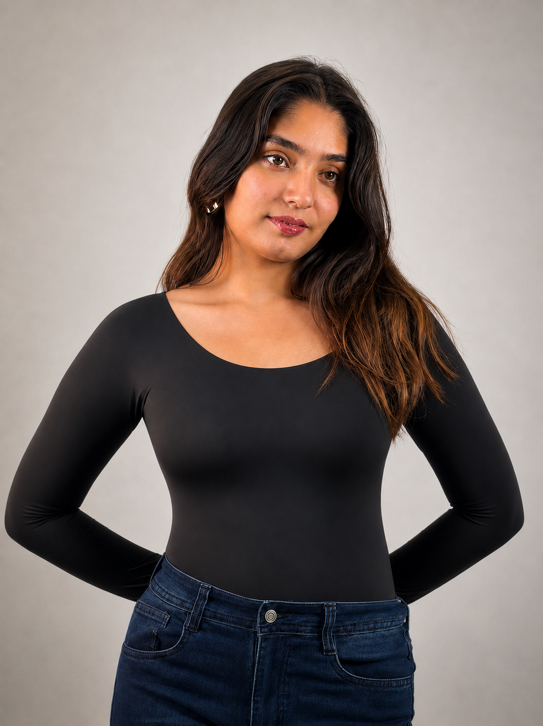 BLACK FULL SLEEVES BUILT-IN SHAPEWEAR BODYSUIT