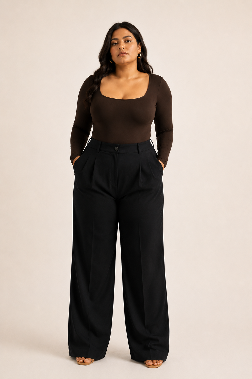 BROWN FULL SLEEVES BUILT-IN SHAPEWEAR BODYSUIT
