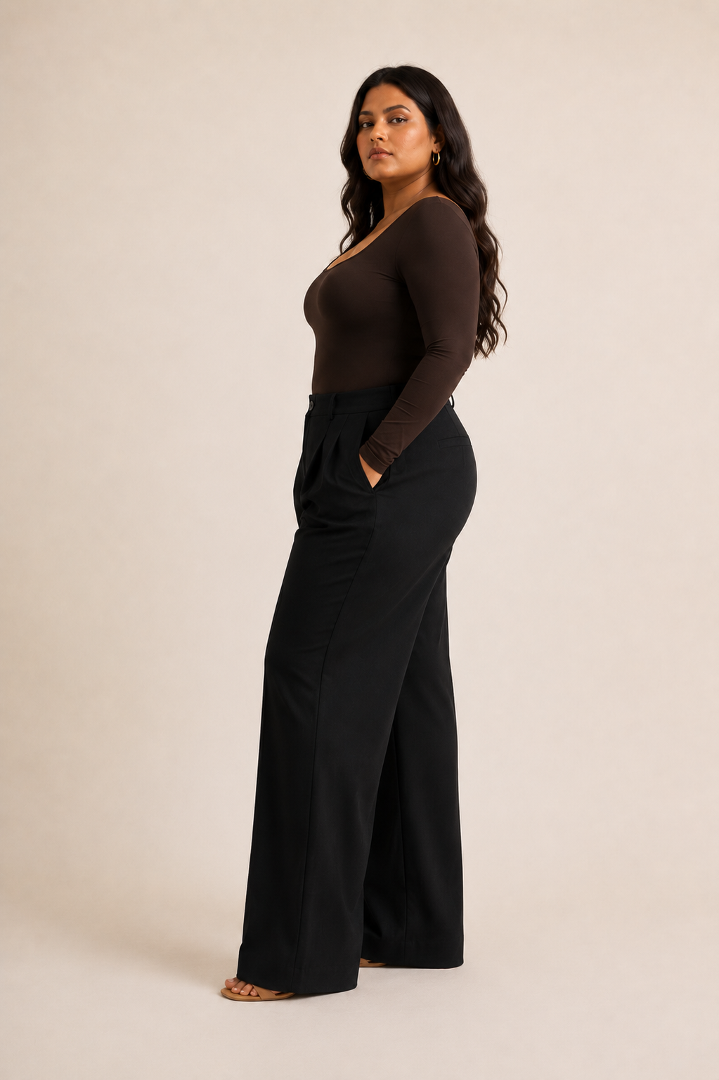 BROWN FULL SLEEVES BUILT-IN SHAPEWEAR BODYSUIT