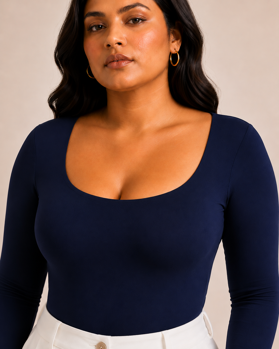 NAVY BLUE FULL SLEEVES BUILT-IN SHAPEWEAR BODYSUIT