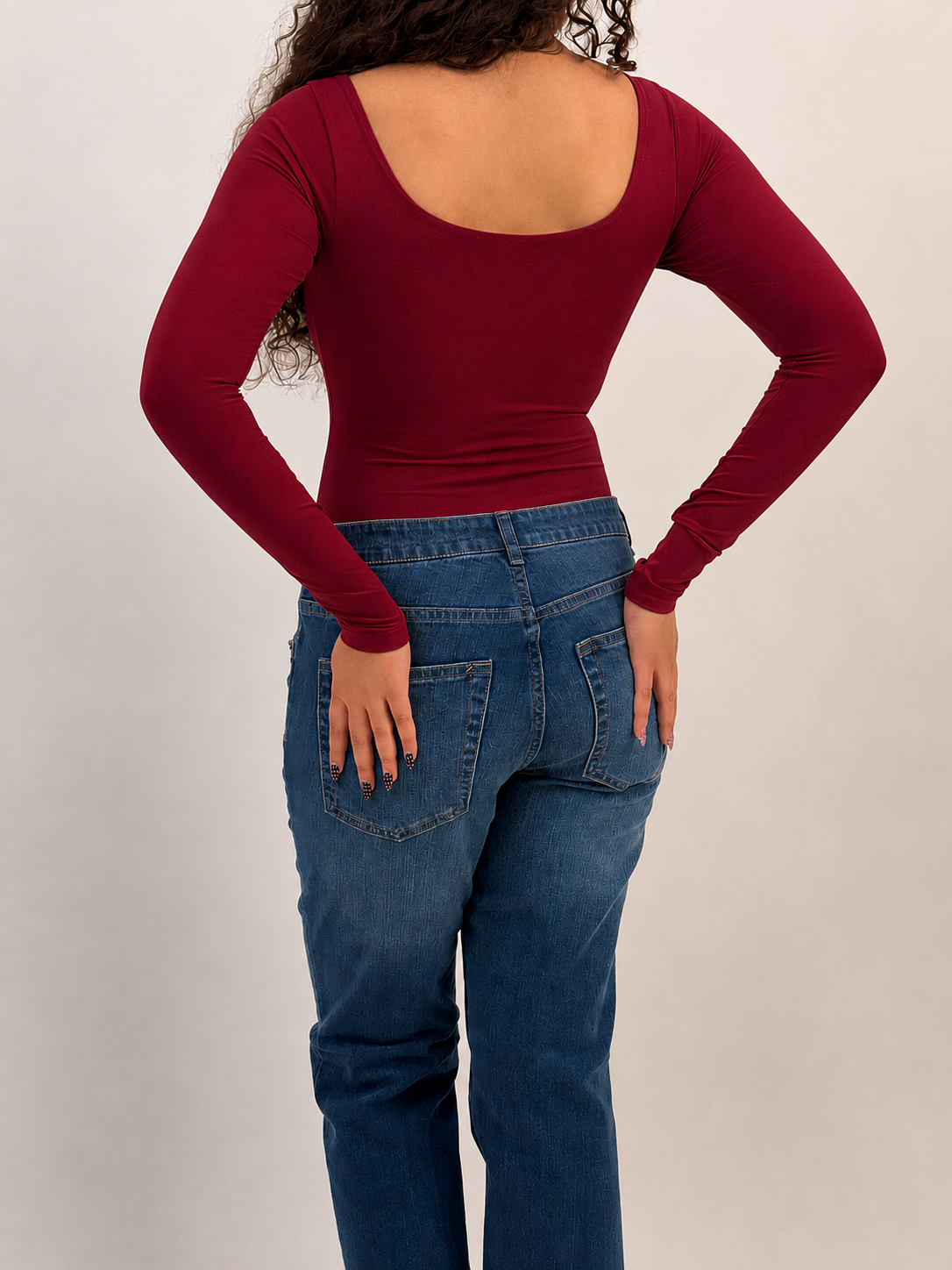 CHERRY RED FULL SLEEVES BUILT-IN SHAPEWEAR BODYSUIT – Kaydot.