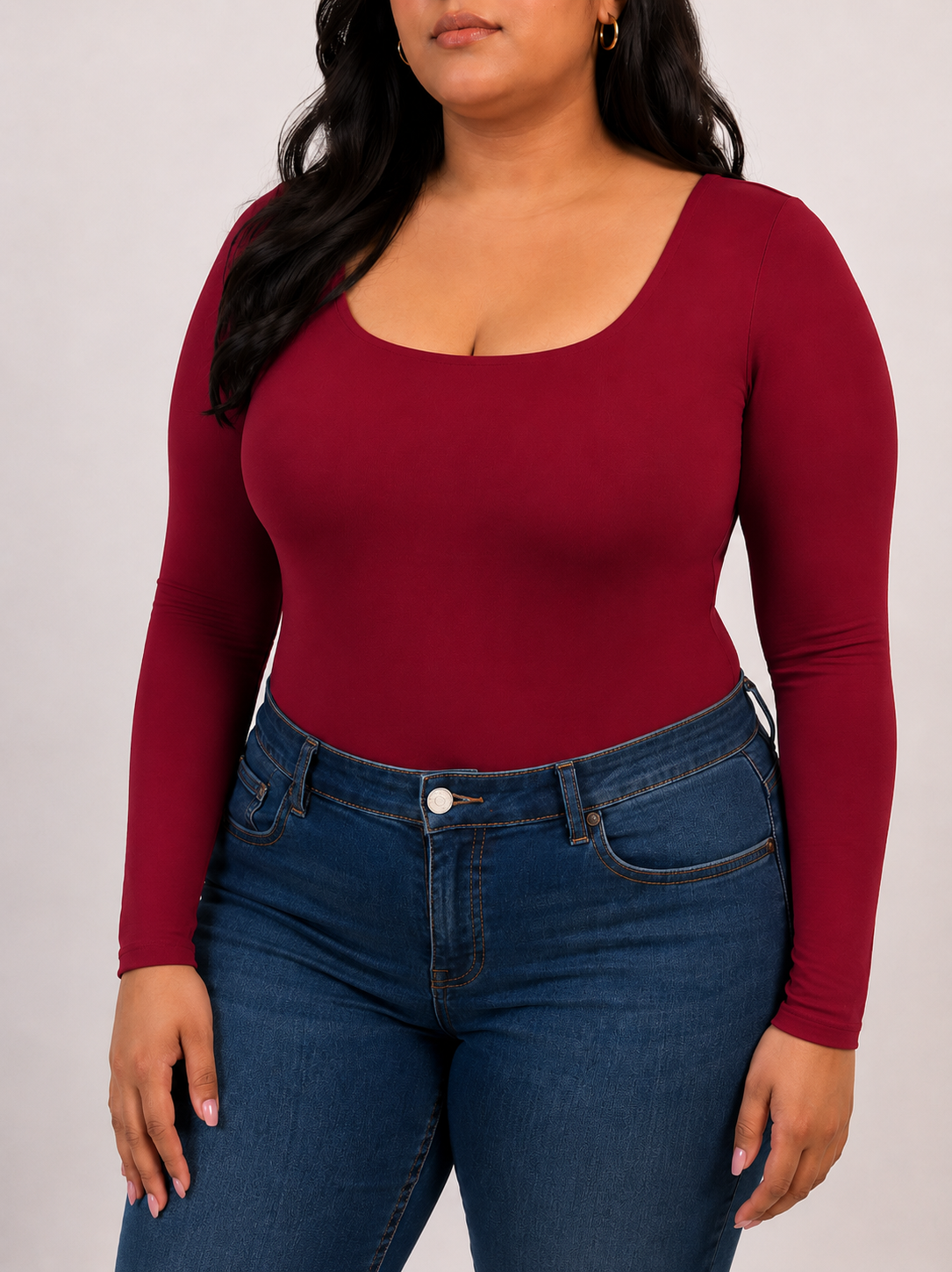 CHERRY RED FULL SLEEVES BUILT-IN SHAPEWEAR BODYSUIT