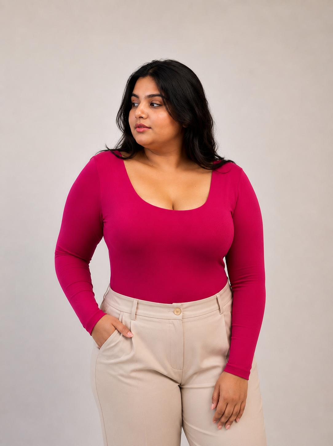 PINK FULL SLEEVES BUILT-IN SHAPEWEAR BODYSUIT