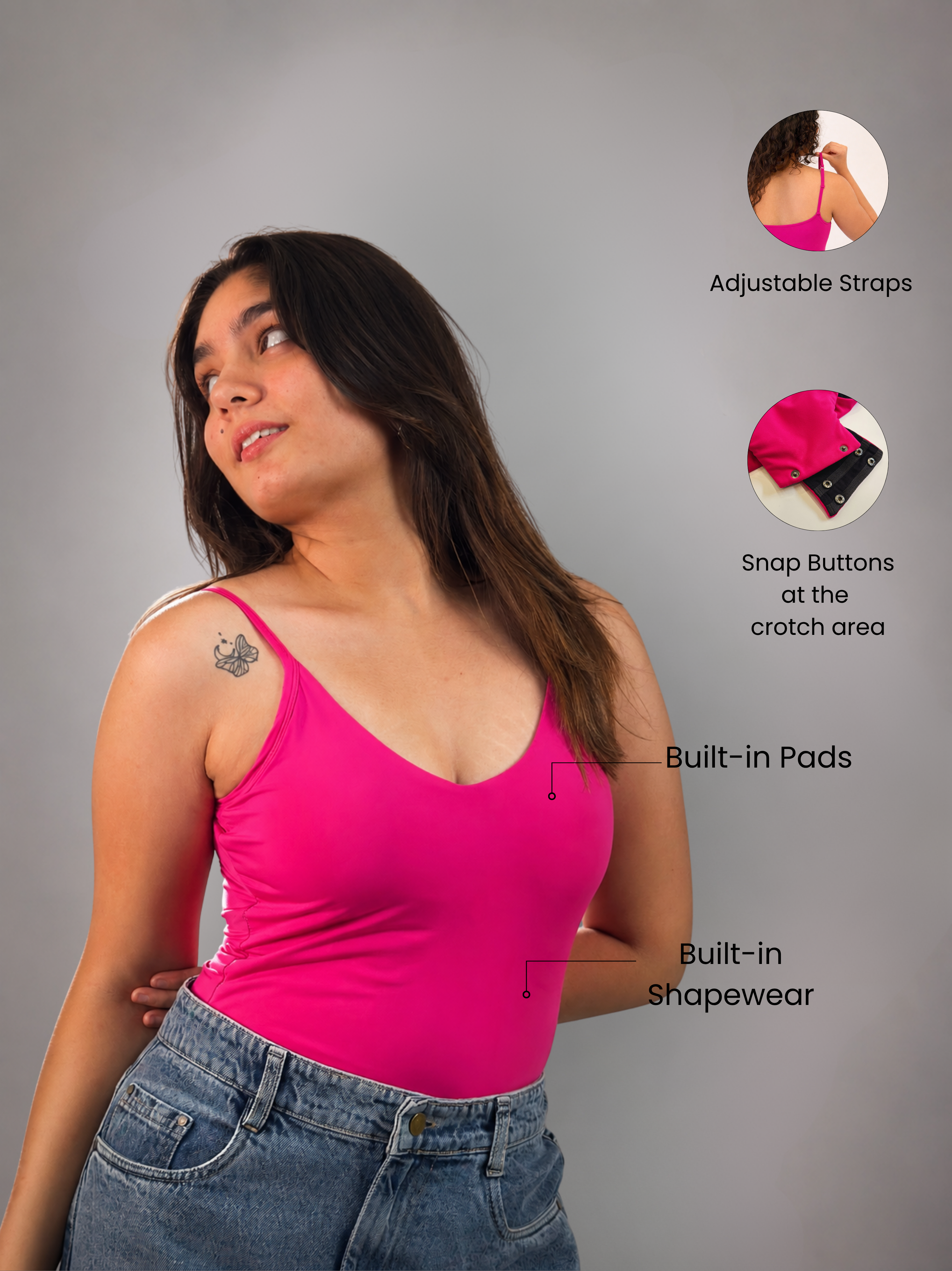 PINK BUILT-IN SHAPEWEAR STRAPS BODYSUIT