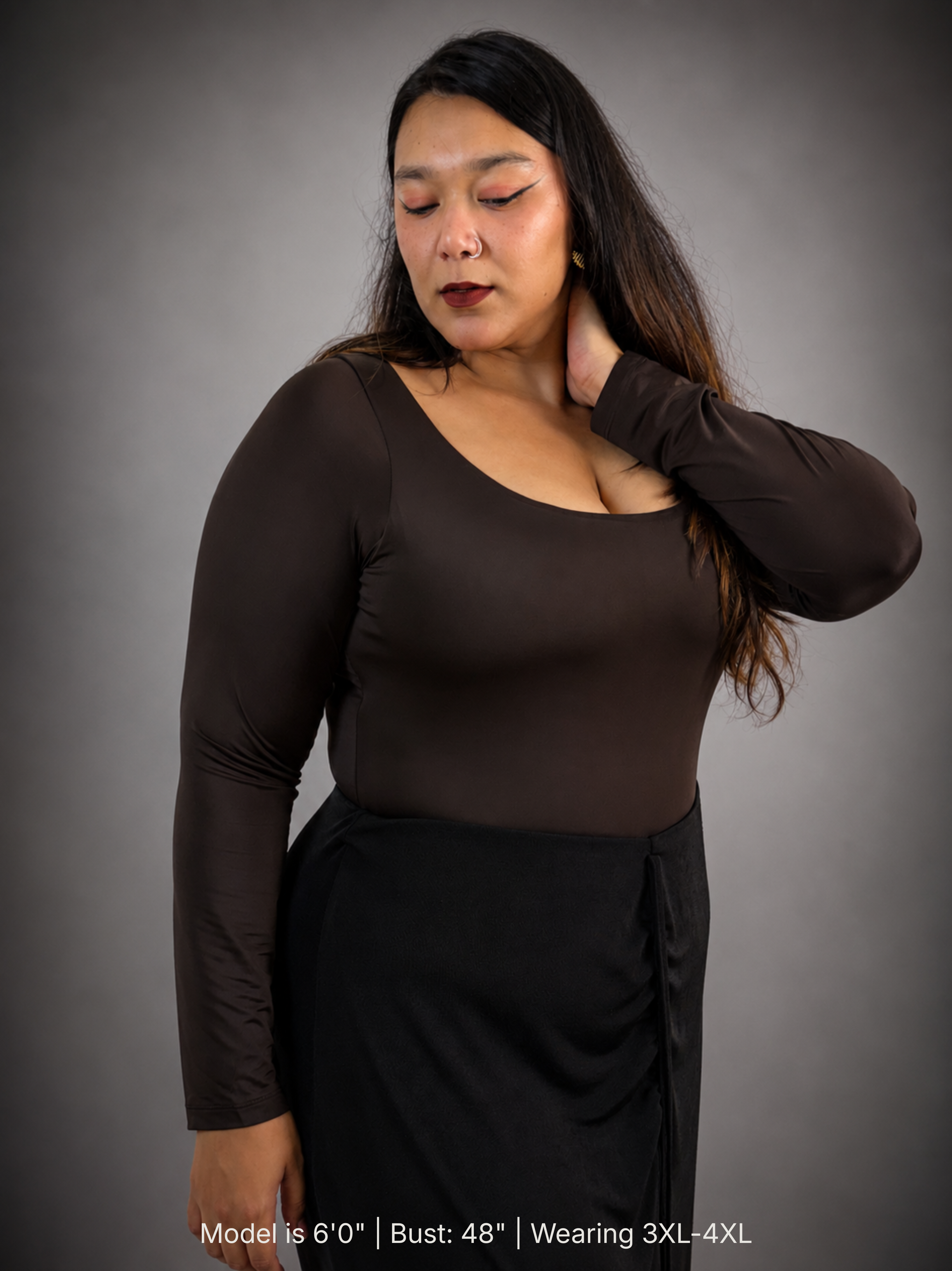 BROWN FULL SLEEVES BUILT-IN SHAPEWEAR BODYSUIT