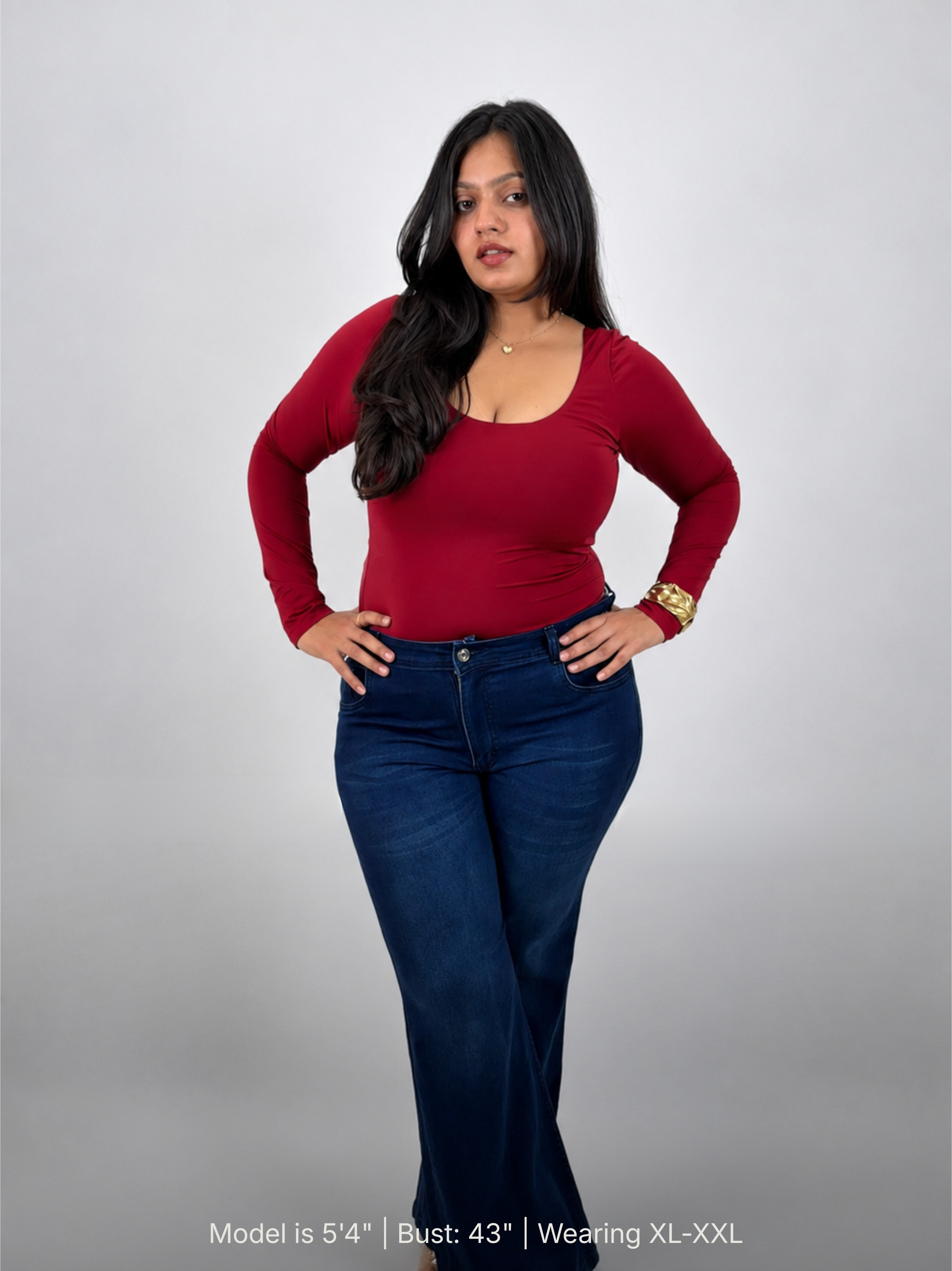 CHERRY RED FULL SLEEVES BUILT-IN SHAPEWEAR BODYSUIT