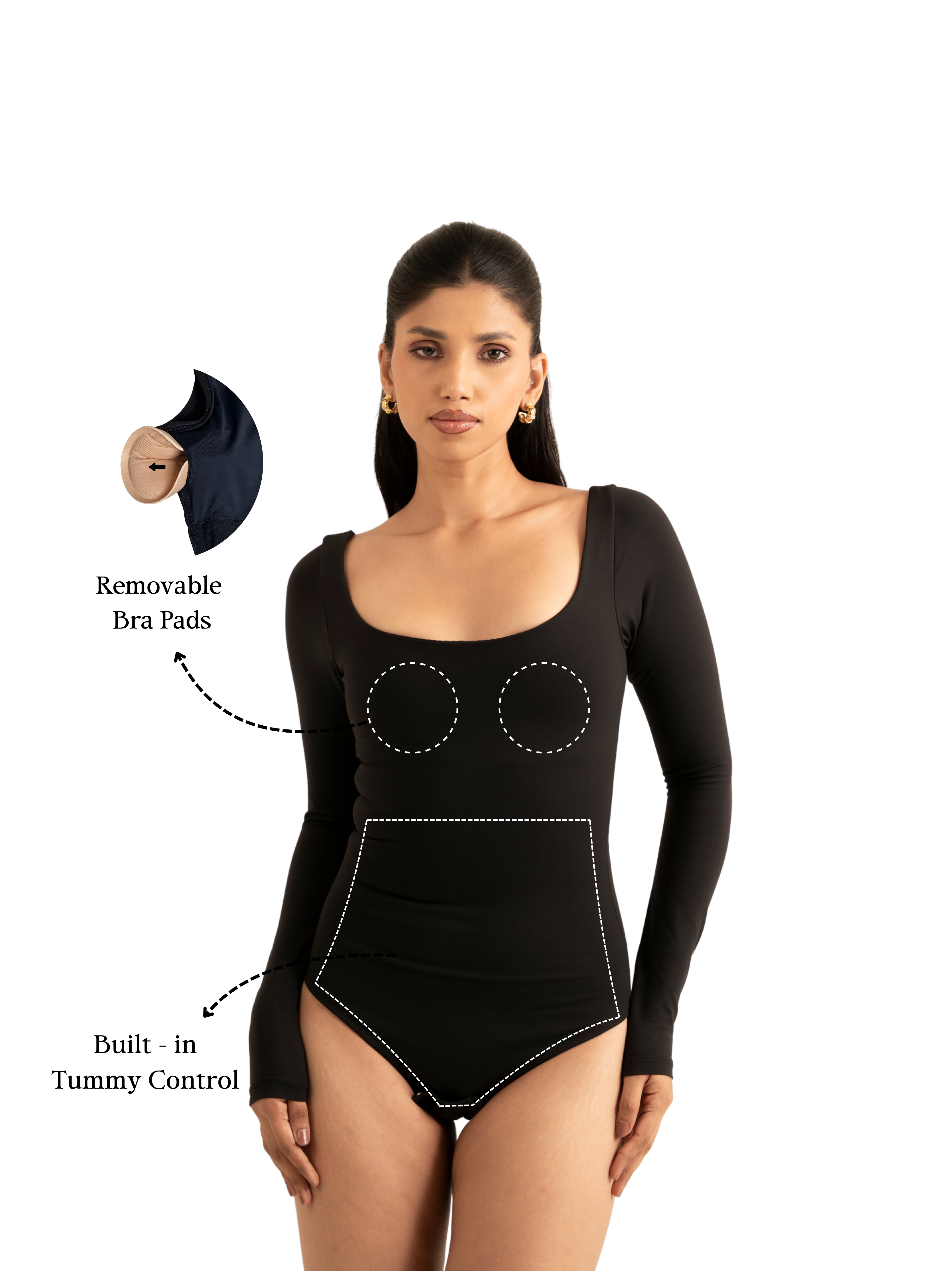 BLUE FULL SLEEVES BUILT-IN SHAPEWEAR BODYSUIT