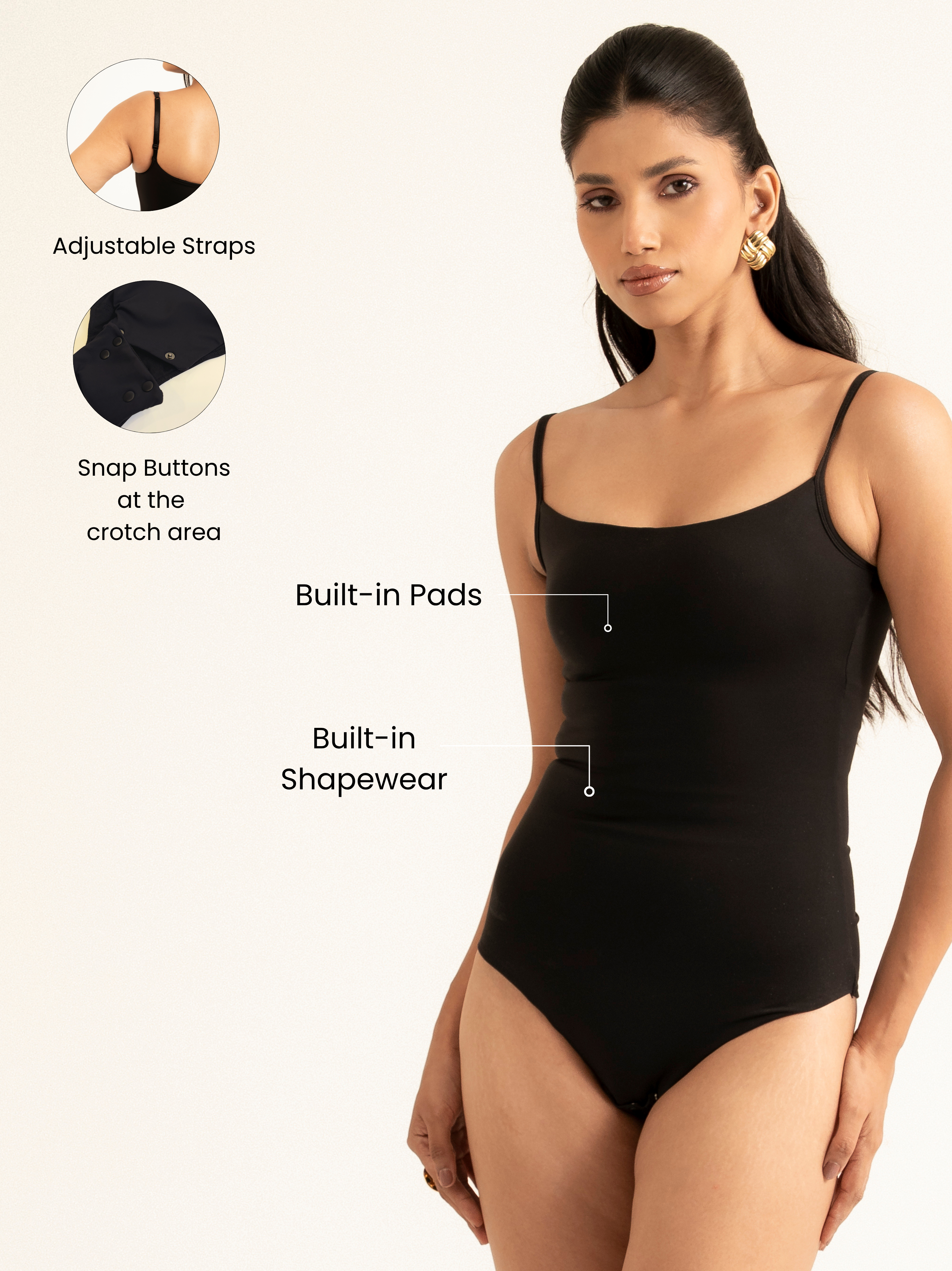 BLACK BUILT IN SHAPEWEAR STRAPS BODYSUIT