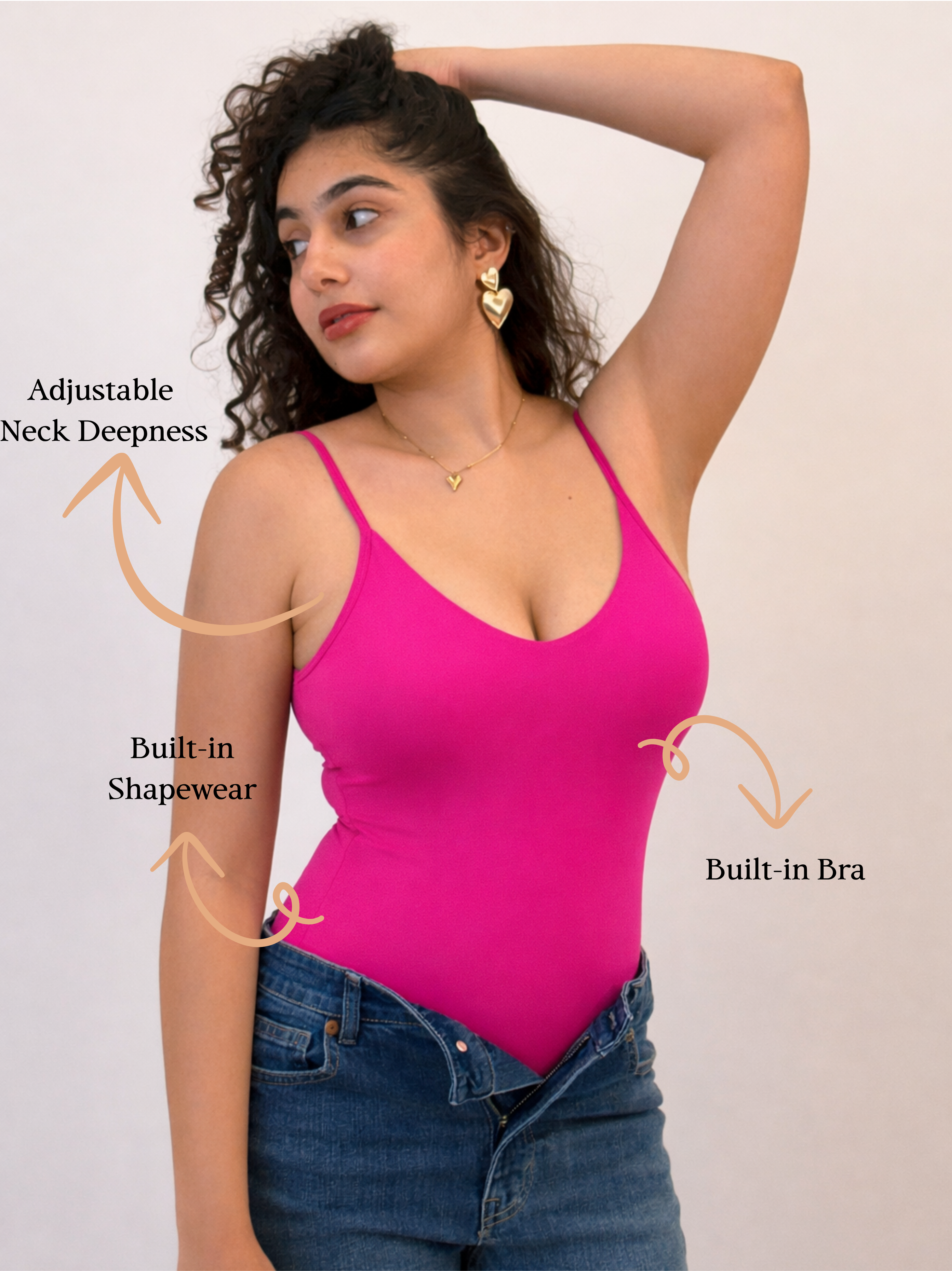 FUCHSIA PINK BUILT-IN SHAPEWEAR STRAPS BODYSUIT