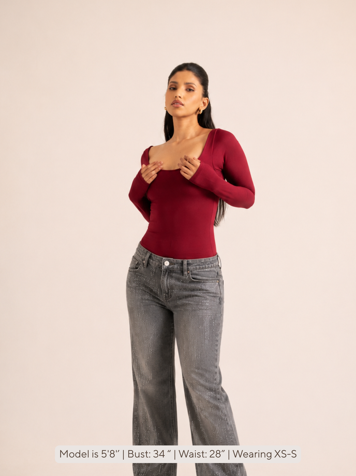 KAYSCULPT™ FULL SLEEVES CHERRY RED BUILT-IN BRA & SHAPEWEAR BODYSUIT